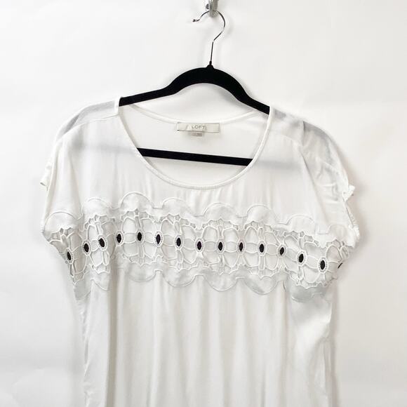 LOFT Small Womens White Black Crochet Detail Pullover Top Blouse - Picture 2 of 8
